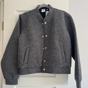 Aritzia TNA Gray Wool Bomber Varsity Jacket